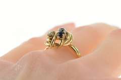 14K Yellow Gold Retro 1950's Sapphire Diamond Leaf Statement Ring