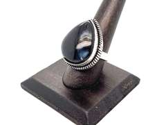 Tear-Drop Black Onyx Tibetan Silver Rope Design Ring