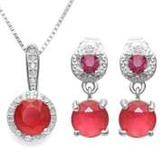 CREATED RUBY & 1/4 CARAT RUBY 925 STERLING SILVER SET
