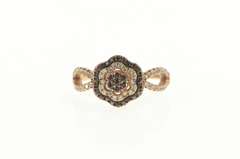 Sterling Silver Pave Flower Halo Promise White & Brown CZ Ring