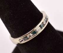 Wonderful White and Blue Diamond Band Ring in 14K White Gold