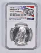 Error MS63 1923 Peace Silver Eagle REV Struck Thru 100th Anniv NGC