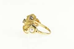 14K Yellow Gold 1960's Ruby Sapphire Pearl Cluster Cocktail Ring