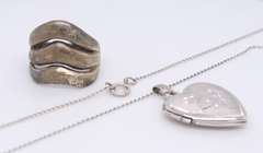 Vintage Sterling Silver Heart Shaped Pendant on Chain and Ring