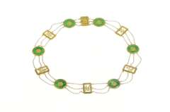 18K Yellow Gold Chinese Jade Layered Chain Fortune Character Necklace