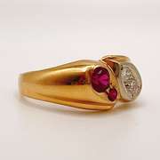 14kt Solid Yellow Gold, Ruby & Diamond Band Ring
