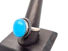 Oval Cut Blue Stone Ring in Tibetan Silver Double Rope Ring