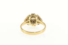 14K Yellow Gold Retro Geometric Grooved Solitaire CZ Cocktail Ring