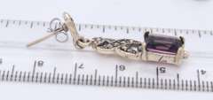 Vintage Sterling Silver Marcasite and Amethyst Dangle Earrings