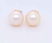 Simple Yellow Gold 7.5mm Pearl Stud Earrings