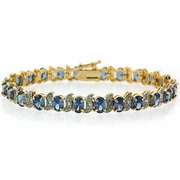 18K Gold over Stelring Silver Tanzanite CZ & Diamond Accent S and Oval Tennis Bracelet