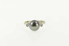 14K White Gold Pearl Diamond Three Stone Engagement Ring