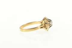 14K Yellow Gold Retro Geometric Grooved Solitaire CZ Cocktail Ring