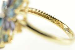 10K Yellow Gold Blue Topaz Amethyst Marquise Cluster Diamond Ring