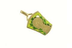 18K Yellow Gold Virgin Mother Mary Green Stain Glass Christian Pendant