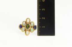 14K Yellow Gold 1950's Natural Opal Sapphire Cocktail Cluster Ring