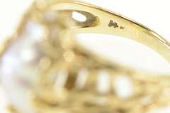 14K Yellow Gold Ornate Blister Pearl Vine Abstract Statement Ring