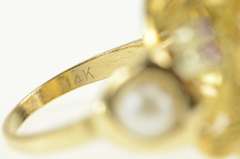 14K Yellow Gold 1960's Ruby Sapphire Pearl Cluster Cocktail Ring