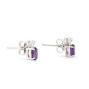 Plated Rhodium 0.84ctw Amethyst and Diamond Earrings