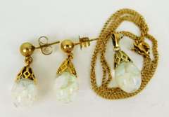 Vintage Gold-Filled Floating Opals Necklace & Earrings
