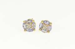 14K Yellow Gold Diamond Tanzanite Round Cluster Stud Earrings