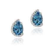 Sterling Silver 4.5ct London Blue Topaz & CZ Teardrop Earrings