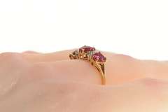 10K Yellow Gold Three Stone Syn. Ruby Diamond Statement Ring
