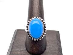 Oval Cut Blue Stone Ring in Tibetan Silver Beaded Ring