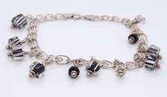 Vintage Sterling Silver Glass Charm Bracelet