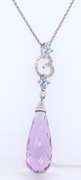Attractive Blue Topaz & Diamond Pendant in 14kt Gold