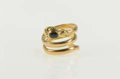 14K Yellow Gold Snake Serpent Emerald Cut Sapphire Ornate Ring