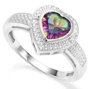 925 STERLING SILVER HS 7MM WHITE TOPAZ & DIAMOND WOMEN RING