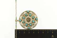 Silver Turquoise Filigree Medallion Water Enamel Necklace
