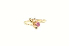 18K Yellow Gold Black Hills Leaf Syn. Pink Sapphire Flower Ring