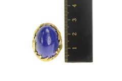 18K Yellow Gold Ornate Lapis Lazuli 1960's Leaf Floral Cocktail Ring