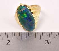 Captivating High Quality Australian Black Opal Ring in 14K Yellow Gold