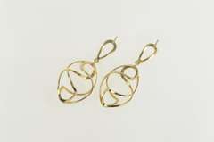 14K Yellow Gold Spiral Twist Oval Geometric Dangle Earrings
