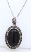 Vintage Sterling Silver Black onyx Pendant on Chain