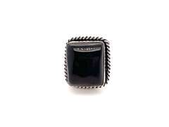 🦇 Spooky! 🦇 Square Black Onyx Tibetan Silver Rope Design Ring