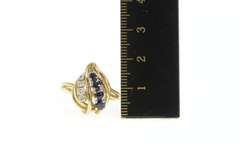 14K Yellow Gold Retro 1950's Sapphire Diamond Leaf Statement Ring