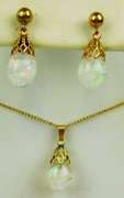 Vintage Gold-Filled Floating Opals Necklace & Earrings