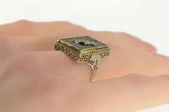 14K White Gold Art Deco Onyx Diamond Pinstripe Statement Ring