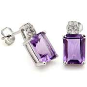 2 4/5 CARAT AMETHYST & CREATED DIAMOND 925 STERLING SILVER EARRINGS
