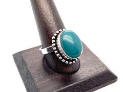 Precious Green Oval Onyx in Tibet Silver Beaded Design Ring