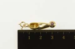 18K Yellow Gold 3D Turkish Slipper Shoe Round Syn. Ruby Charm/Pendant