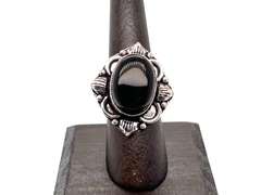 🖤 Beware! 🖤 Oval Black Onyx Tibetan Silver Floral Energy Design Ring