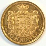 Gem BU 1908-H Denmark 10 Kroner Gold Piece. Scarce