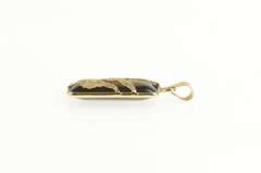 14K Yellow Gold Etched Flower Smoky Quartz Overlay Bar Pendant