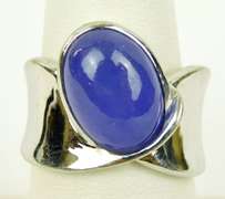 Wide Chunky Sterling Purple Jade Ring, Size 8