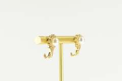 14K Yellow Gold Pearl Diamond Halo Classic Statement Earrings